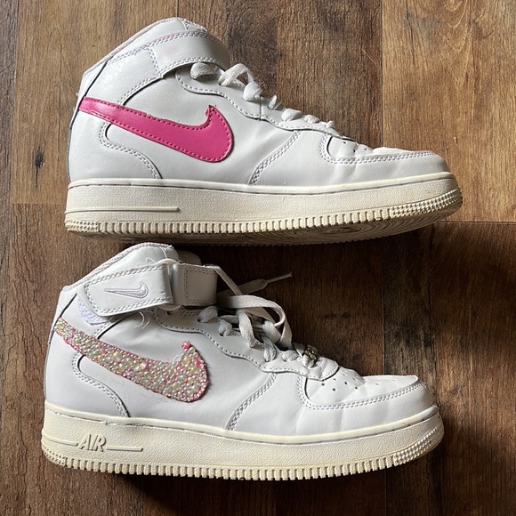 Custom bling Nike Air Force ones high top size mens 7 - Picture 2 of 8
